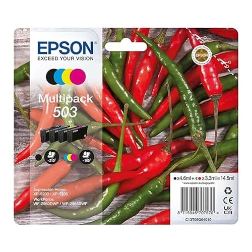 Epson 503 Serie Peperoncini - Cartucce per stampante getto d'inchiostro, Multipack 4 colori (Nero, Ciano, Magenta, Giallo), Formato STD, Stampe affidabili casa e ufficio, Confezione Retail