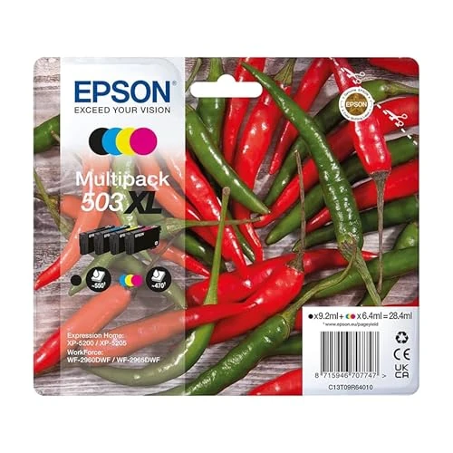 Limited-time offer: Epson 503XL Chillies, Genuine Multipack, 4-colours Ink Cartridges - C13T09R64010 from 90.99 £ to 86.70 £ (save 5%)