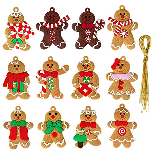 12pcs Christmas Gingerbread Man Ornaments, Christmas Tree Hanging Decorations Gingerbread Pendants