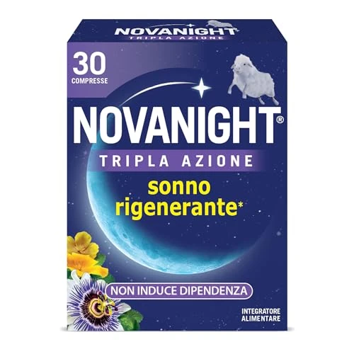 Offerta a tempo: Novanight Tripla Azione Melatonina per Dormire, Integratori per Dormire, Disturbi del Sonno - Senza Glutine, con Melatonina, Escolzia, Passiflora, Melissa, Non Induce Dipendenza (30 Compresse) - 42% da 17.90 € a 10.43 €