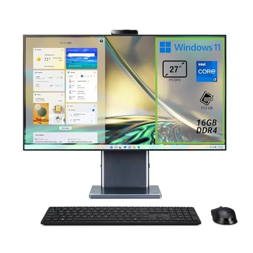 Acer Aspire S27-1755 - Ordenador fijo todo en uno, PC de sobremesa, procesador Intel Core i7-1260P, RAM 16GB DDR4, 512GB SSD, pantalla de 27" IPS QHD LCD, Intel Iris Xe Eligible, Wifi, Webcam, Windows