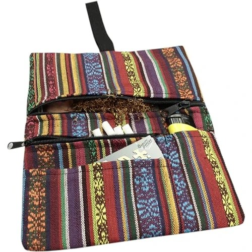 Offerta a tempo: Russo Handmade: Astuccio Portatabacco e Accessori Artigianale in Tessuto. Uomo/Donna con Doppia Cerniera per Tabacco e Filtri, 4 Scomparti (Mélange rosso) - 0% da 10.99 € a 10.99 €