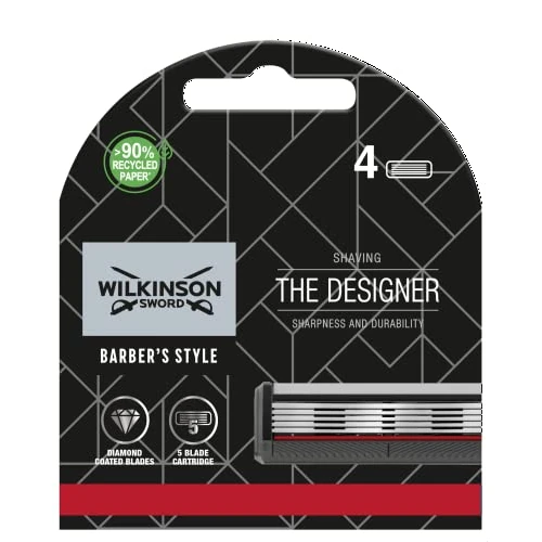 Offerta a tempo: Wilkinson Sword Barber's Style - Rasoio The Designer - Lame di ricarica - Confezione con 4 lame di ricarica - 38% da 9.15 € a 5.70 €