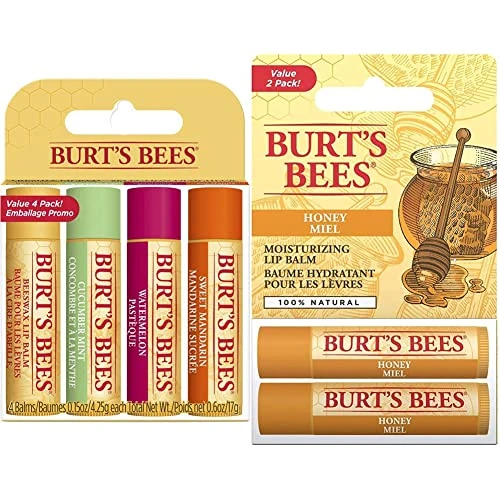 Offerta a tempo: Burt's Bees Balsamo labbra idratante Freshly Picked naturale, cera d & rsquo;api, menta e cetriolo & Balsamo labbra idratante naturale, miele con cera d & rsquo;api, confezione da 2 tubetti 30 g - 0% da 21.62 € a 21.62 €