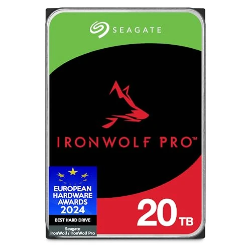 Seagate IronWolf Pro, 20TB, Unità disco interna NAS classe Enterprise - SATA CMR da 6GBit/s, 3,5", 7.200 giri/min, sistemi NAS RAID, servizi Rescue, imballaggio senza frustrazioni (ST20000NTZ01)