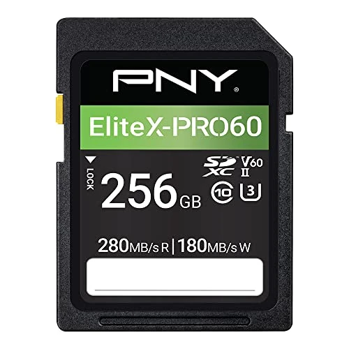 PNY 256GB EliteX-PRO60 Class 10 U3 V60 UHS-II SDXC Flash Memory Card
