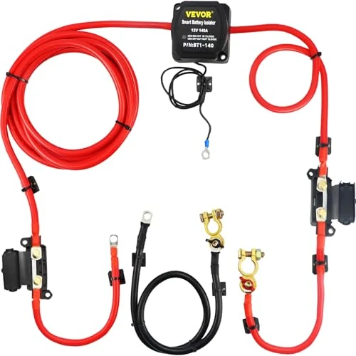 Offerta a tempo: VEVOR Split Charge Kit Relè Batteria per Il Tempo Libero, 12V CC Kit Relè di Carica con Cavo Batteria Rosso 110A per Veicoli Fuoristrada, Camper, Roulotte, Navi, Applicazioni Marine - 5M - 0.00% da 48.90 € a 48.90 €