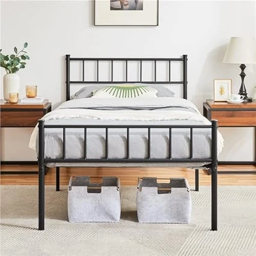 Offerta a tempo: Yaheetech Struttura Letto Singolo in Ferro Battuto a Doghe in Metallo 90 x 190 cm Testiera Semplice Nero - 0.00% da 50.14 € a 50.14 €