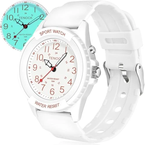 TENOCK Reloj De Pulsera Deportivo para Mujer AnalóGico De Cuarzo Resistente Al Agua hasta 50 M con Luz Nocturna para Combinar con Moda Casual O Actividad Deportiva (Blanco)