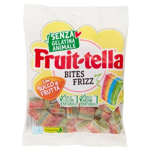 Fruittella Bites Frizz, Caramelle Gommose, Gusto Frutti Assortiti Frizzanti, con Succo di Frutta, senza Gelatina Animale, Confenzione da 1 busta da 140g, Ottime per la tua prossima Festa