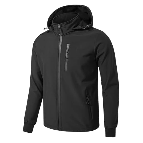 Oferta limitada: TONY BACKER Chaqueta Softshell de invierno para hombre Chaqueta impermeable con capucha a prueba de viento Chaqueta de trekking casual para hombre (Negro,) de 59.56 € a 59.56 € (ahorro 0.00%)