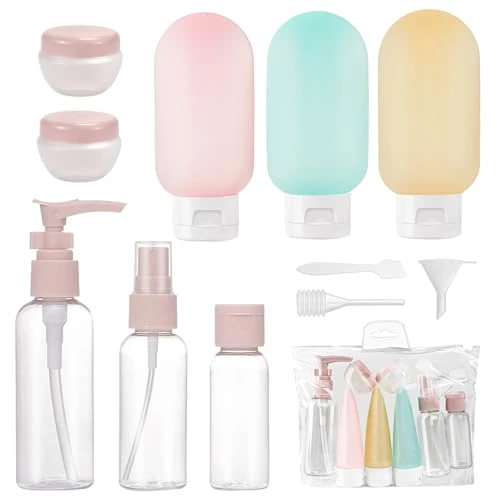 Reisflessen om te vullen, set van 11 stuks, draagbare reisset met spuitflessen, pompflessen en crèmepotjes, vloeistof, cosmeticacontainer in reisformaat voor shampoo, lotion, crème