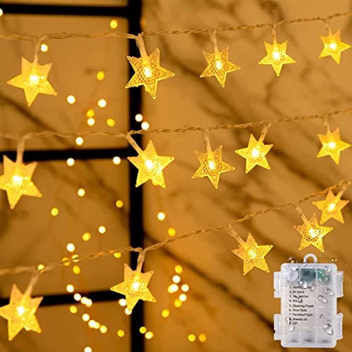 GARITE Star Fairy Lights Battery Operated, 6M/19.7ft 40Leds, 8 Modes for Bedroom, Wedding, Birthday Party, Indoor and Outdoor