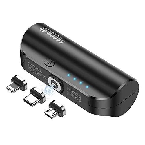 LUCKYDUO Mini Power Bank 5000mAh, 3 IN 1 Portable Charger, Fast Charging Powerbank for iPhone/USB C/Micro USB Cell Phones, Portable Phone Charger Small but Strong Compatible for iPhone, Samsung