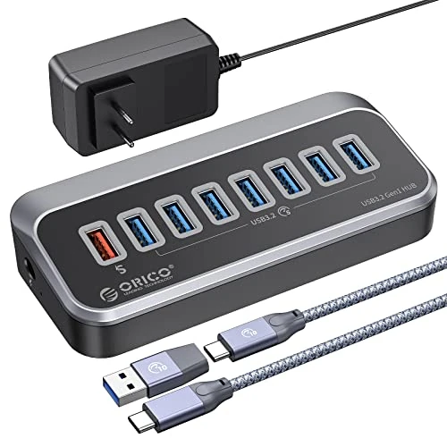 ORICO 7 Port USB Hub 3.2 Gen 1, Verteiler 5Gbps Datenübertragung Mit Ladeanschluss, 2 in 1 Kabel, Splitter für MacBook, Mac Pro/Mini