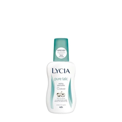 Offerta a tempo: Lycia, Pure Talc Deodorante Vapo No Gas con Antibatterico e Fragranza al Profumo di Talco e Fiori di Cotone, Efficacia fino a 48H, 75 ml - 30% da 3.99 € a 2.78 €