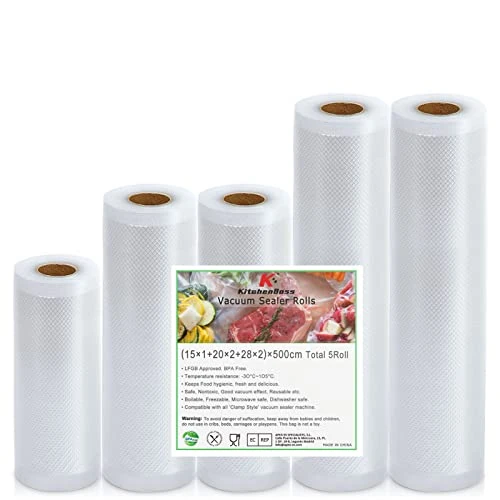 KitchenBoss Vacuum Sealer Bags: Sous Vide bag 5 Rolls 15x1/20x2/28x2/500cm, vacuum bag food for vacuum Machine, BPA-free
