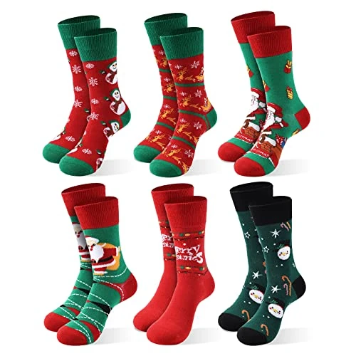 Moonlight Manor 6 Pairs Christmas Socks for Women,Xmas Knit Crew Socks Holiday Warm Soft Winter Gift Santa Claus Novelty Socks, 13