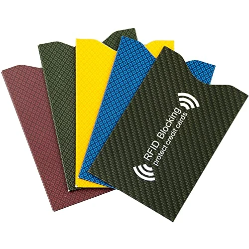 Custodie con blocco RFID, [confezione da 5, 5 colori] [certificazione TÜV] protezione antifurto per carte di credito RFID e NFC, portacarte di sicurezza contactless per prevenire il furto di identità