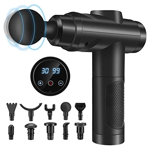Offerta a tempo: Pistola Massaggio Muscolare, Massaggiatore Muscolare Con 30 Velocità Pistola Massaggiante Silenzioso Con Schermo Tattile LCD Pistola per Massaggi 10 Teste Il Della Schiena Del Corpo Della Spalla (1) - 5% da 31.99 € a 30.39 €