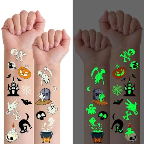 Offerta a tempo: 30 Fogli Tatuaggi Temporanei per Bambini, Luminose Tatuaggi Halloween | 360+ Adesivi Bambini Halloween, Tatuaggi Finti Impermeabile Halloween Decorazioni Forniture Cosplay per Feste di Halloween - 0.00% da 9.99 € a 9.99 €