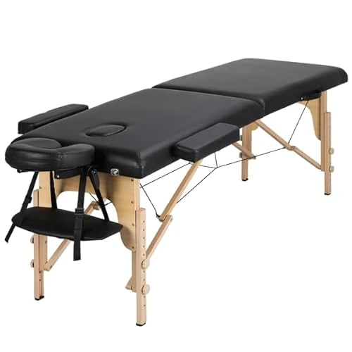 Yaheetech Portable Folding Massage Table with 2 Zones Capacity 250 kg in Beech Wood for Physiotherapy Adjustable Headrest and Removable Briaccioli