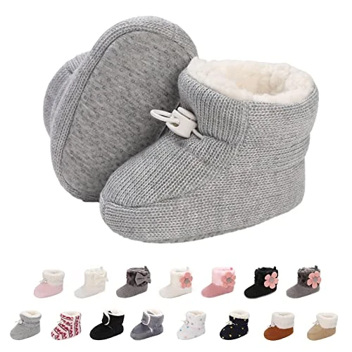 outfit spring Baby Winter Warm Fleece Bootie, Newborn Non-Slip Soft Sole Winter Shoes Sock Shoes Cute Adjustable Crawling Shoes Prewalker Boots for Girls Boys Toddler 0-18 Months Gray 12-18 Months