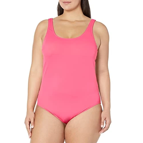 Amazon Essentials Women's One-Piece Coverage Swimsuit (Available in Plus Size), Hot Pink, 5XL Plus