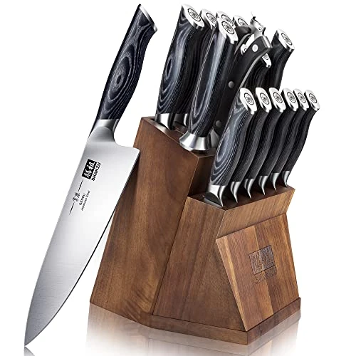 Limited-time offer: SHAN ZU Knife Block with Kitchen Knives, 16-Piece Knife Set Japanese Stainless Super Steel Cooking Knife Set with Removable Block & K133 Ergonomic Handle, Black Tortoise Genbu Series from 192.99 GBP to 159.94 GBP (save 17%)