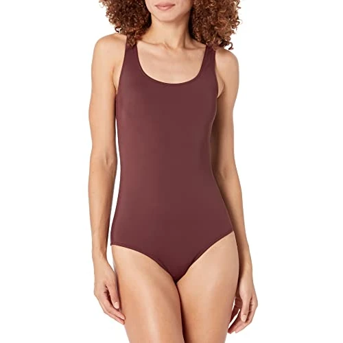 Amazon Essentials Maillot de bain une pièce à couverture complète (grandes tailles disponibles) Femme, Brun Profond, 5XL Grande taille