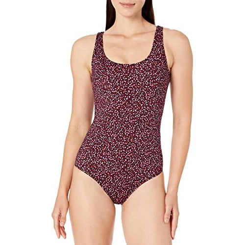 Amazon Essentials Costume da Bagno Intero con Copertura Integrale (Disponibile per Taglie Forti) Donna, Rosso Mattone Leopardata, 4XL Plus