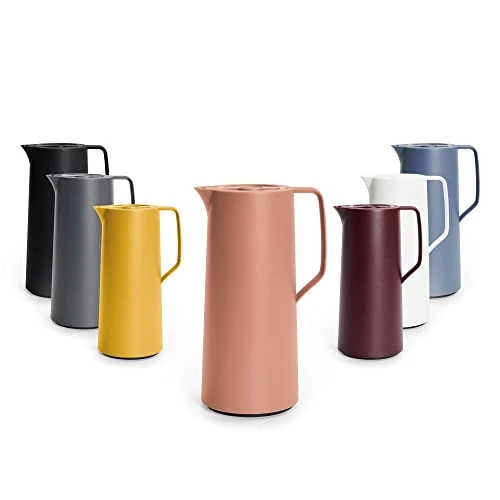 Emsa N41709 Motiva thermoskan, 1 liter, Quick-Press-sluiting, 12 uur warm, 24 uur koud, glazen kolf, Made in Germany, Scandinavisch design, terracotta