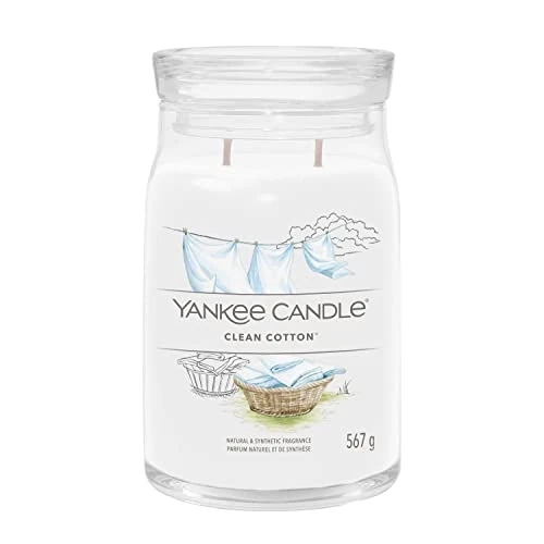 Offerta a tempo: Yankee Candle Signature candela profumata, Cotone pulito in giara grande, Candele di miscela di cera di soia lunga durata — 45% da 34,90 € a 19,26 €