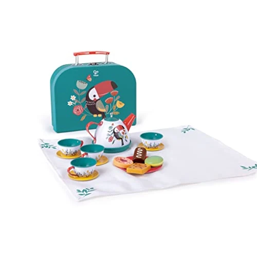 Hape Speelset thee-uur, theeset met koffer, keukenaccessoires, ook voor onderweg