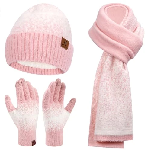 Offerta a tempo: Bequemer Laden Donna Invernale Cappello Berretto Sciarpa e Guanti Touch Screen Set con Fodera in Pile Berretti in Maglia Guanti Scaldacollo - 19% da 34.99 € a 28.49 €