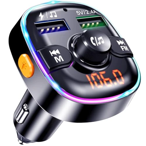 Bluetooth auto, FM-zender, muziekaansteker, MP3-speler, 2 USB-poorten, sigarettenaansteker-adapter met AUX-aansluiting, draadloze handsfree-installatie met 7 leds, ondersteunt