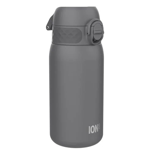 Ion8 Borraccia Inox Leggero per Bambini, 400ml, Non Isolato, a Prova di Perdite, Facile da Aprire, Serratura Sicura, Lavabile in Lavastoviglie, Facile Pulizia, Durevole e Antigraffio, Grigio