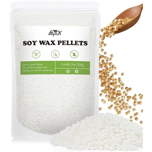 Offerta a tempo: Cera Di Soia per Candele, BOYUJK Premium Natural Cera per Candele, 100% Cera per Candele Fai da Te Per La Produzione di Candele da Agricoltura Biologica, Senza Additivi, Innocuo E Puro (200g) - 0.00% da 6.99 € a 6.99 €