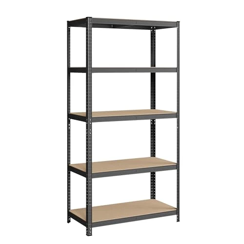 SONGMICS 5-Tier Shelving Unit, Steel Shelving Unit for Storage, Boltless Assembly, for Garage, Shed, Load Capacity 600 kg, 50 x 100 x 200 cm, Grey GLR050G01