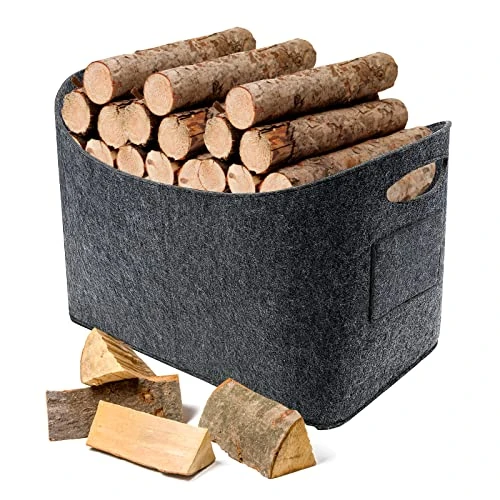 Limited offer: Milduall Felt Bag, Firewood, Extra Large Firewood Basket, Wood Basket, Felt Bag, 50 x 25 x 25 cm, Foldable Firewood Basket, Shopping Bag, Storage Basket for Wood, Newspapers, Firewood, Dark Grey from 19.99 EUR to 13.29 EUR (save 34%)