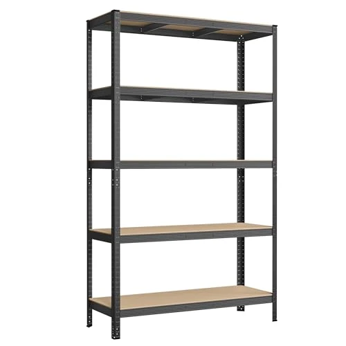 SONGMICS 5-Tier Shelving Unit, Steel Shelving Unit for Storage, Boltless Assembly, for Garage, Shed, Load Capacity 750 kg, 60 x 120 x 200 cm, Grey GLR060G01