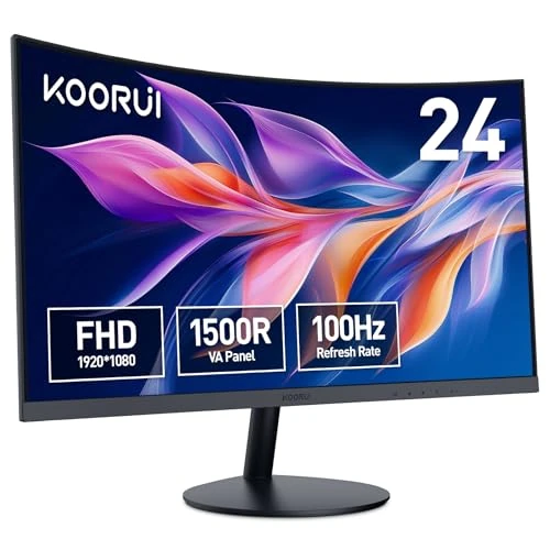 Limited offer: KOORUI Curved Monitor - 24 Inch FHD Curved Computer Monitor, VA Panel, 60Hz, Curvature 1800R, Tilt Adjustment, Eye Care, HDMI, VGA Gaming Monitor, Black 24N5C from 84.99 USD to 84.99 USD (save 0%)