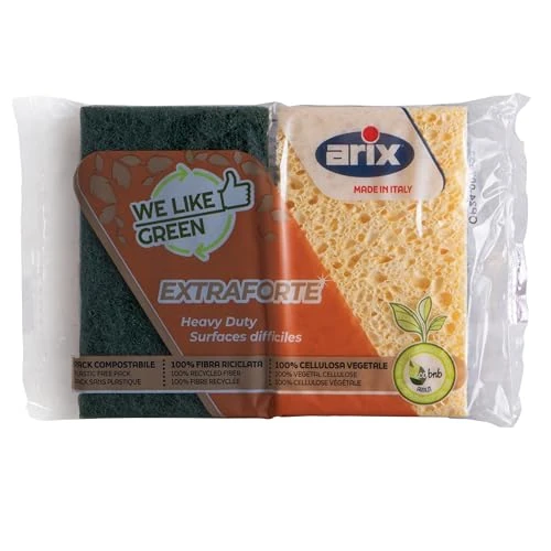 Zeitlich begrenztes Angebot: ARIX | Extra stark Heavy Duty, 2 Zellstoffschwämme der Linie We Like Green, Schleifschwamm, umweltfreundlich, 100% recycelte und recycelbare Materialien - Made in Italy von 8.43 € auf 8.43 € (0.00% Rabatt)