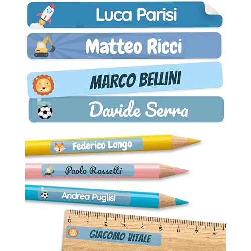 Offerta a tempo: melu kids® Etichette Adesive Personalizzate per Scuola (75 pezzi) - Adesivi Personalizzabili per Penne, Matite e Cancelleria, Resistenti all'Acqua - Azzurro - 0.00% da 9.99 € a 9.99 €
