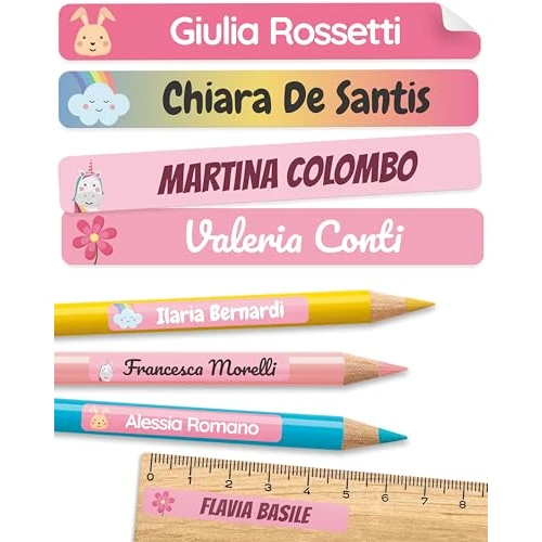 Offerta a tempo: melu kids® Etichette Adesive Personalizzate per Scuola (75, Confetto) | Adesivi Personalizzabili per Penne, Matite e Cancelleria, Resistenti all'Acqua e Lavastoviglie, Etichette Adesive Scuola Nome - 0.00% da 9.99 € a 9.99 €
