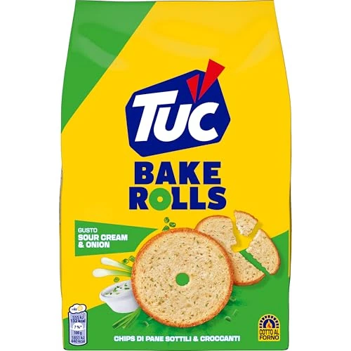 Tuc Bake Rolls, Gusto Sour Cream e Onion, Chips di Pane Cotte al Forno, Sottili e Croccanti, 150g