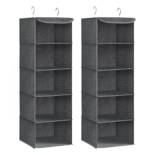 Limited-time offer: SONGMICS Wardrobe Organizer, Set of 2, Hanging Closet Bag, Foldable, Space Saving, with Metal Hooks, Bamboo Reinforcement, Linen Pattern, Grey RCH005G02 from 22.99 GBP to 12.74 GBP (save 45%)