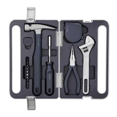 Limitiertes Angebot: HOTO Werkzeugkoffer Gefüllt, Werkzeug-Set für Haushalt, Handwerkzeug-Set mit Schraubendreher Hammer Spitzzange Rollgabelschlüssel Maßband, Haushalts-Werkzeugkasten für Heimwerker Reparatur, 27×17×7 cm von 59.99 EUR auf 39.99 EUR (Spare 33%)