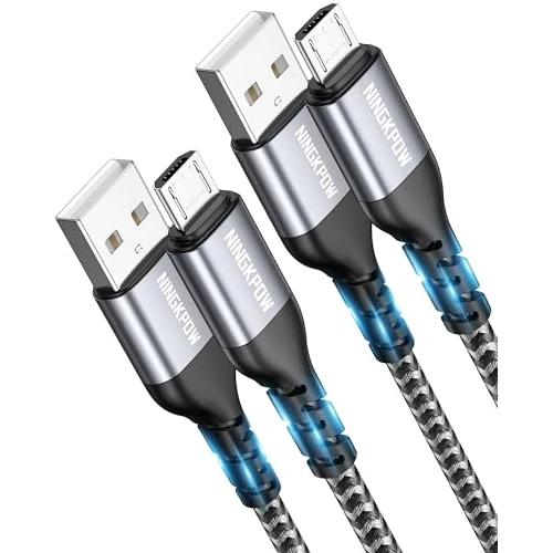 NINGKPOW Micro-USB-kabel [2 stuks 2M] Nylon Micro-USB-Oplaadkabel High Speed Android Mobiele Telefoon Oplaadkabel voor Samsung Galaxy S7/S6/S4/J7/J5/Note 5, Huawei P Smart, Redmi, Kindle, Wiko-Grijs