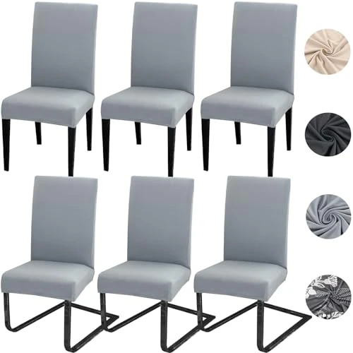 Housse de Chaise Extensible 4 pièces Housse de Chaise Salle à Manger Amovible Lavable Universel Durable Matériau Spandex Moderne pour Cuisine Decoration, Hôtel, Mariage, Gris Clair